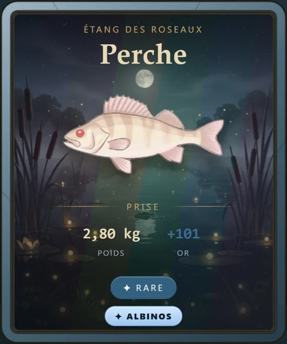 Carte de prise perche, morphe albinos — une perche blanche.