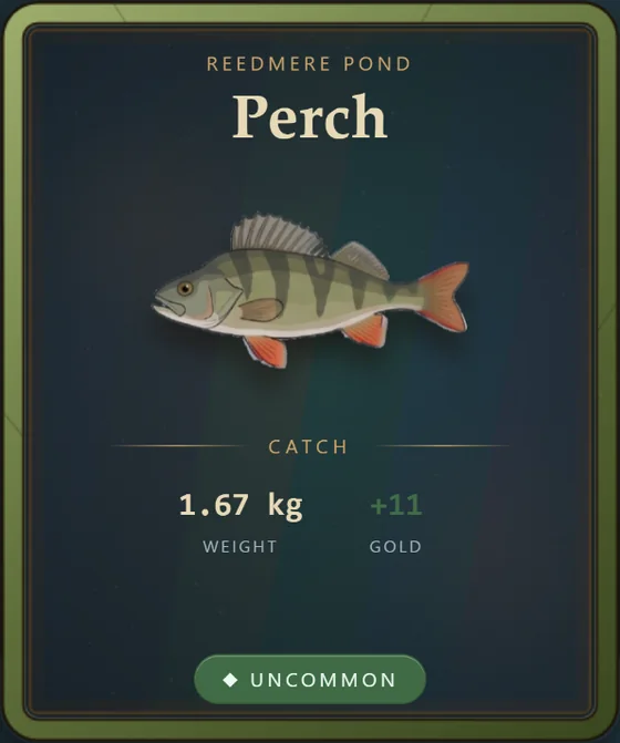Perch catch card, uncommon tier.