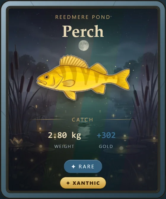 Perch catch card, xanthic morph — a golden perch.