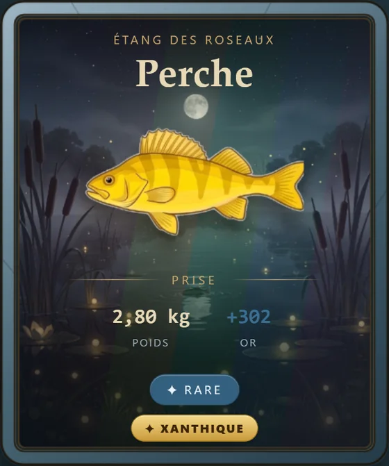 Carte de prise perche, morphe xanthique — une perche dorée.